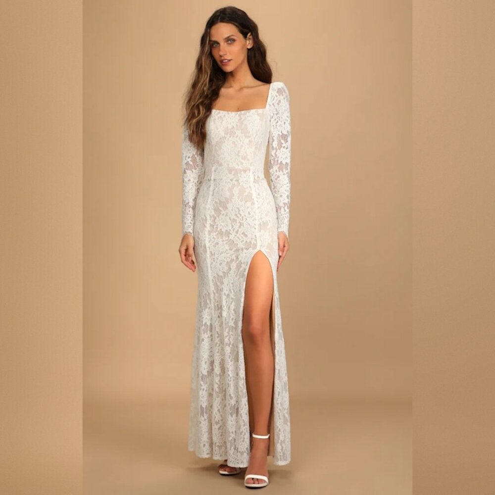 NWT Lulu's Together in Bliss Dress S white lace maxi dress wedding gown bridal